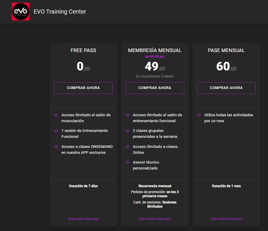 Página de Ventas para Gimnasios